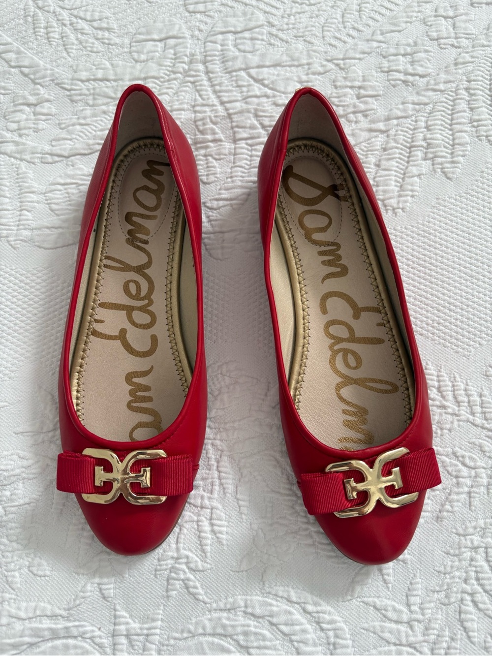 Sam Edelman Red Leather Bow Ballet Flats Classic career 8.5 - Picture 1 of 12